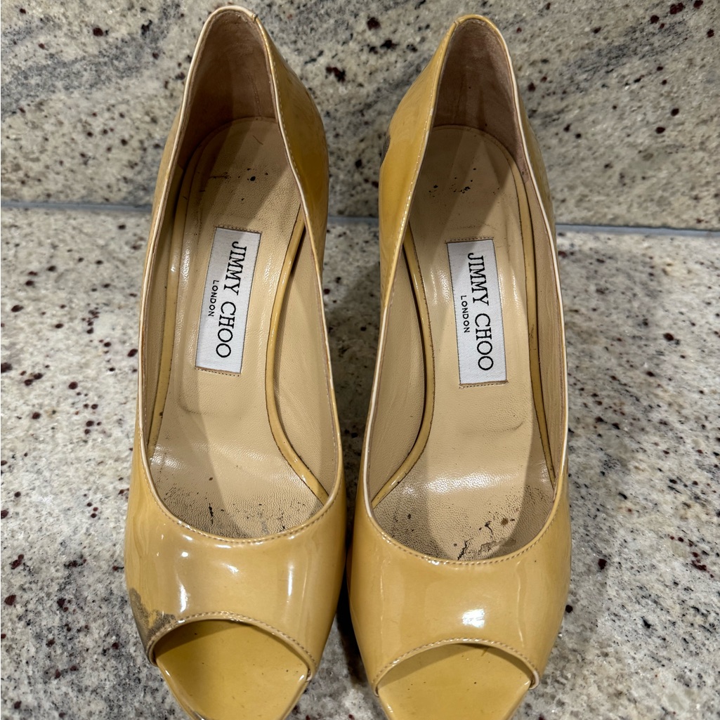 Jimmy Choo Golden Yellow Peep Toe Stilettos Sz37.5